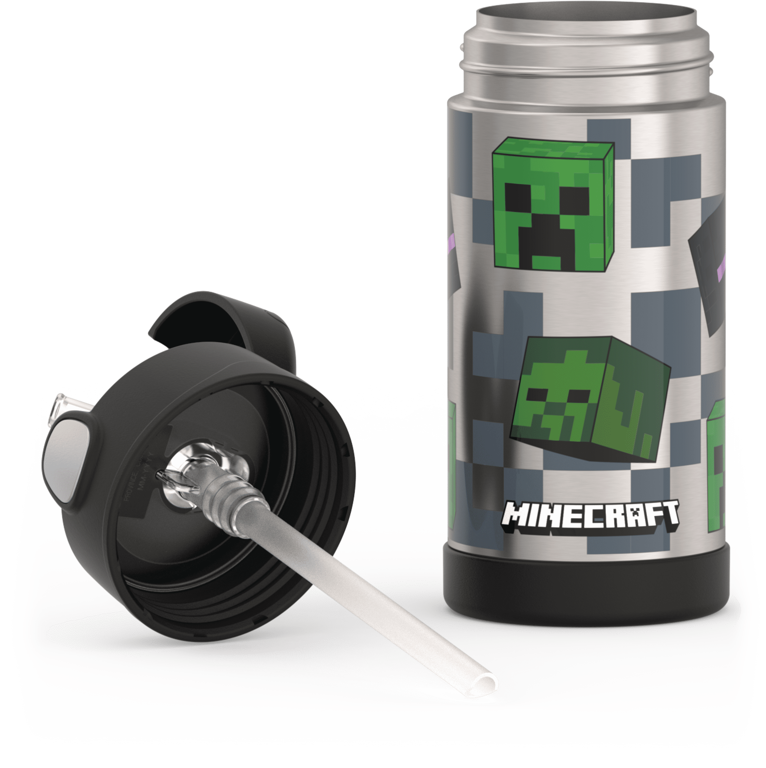 Thermos Stainless Steel Funtainer Water Bottle with Straw, Minecraft, 12 Fluid Ounces