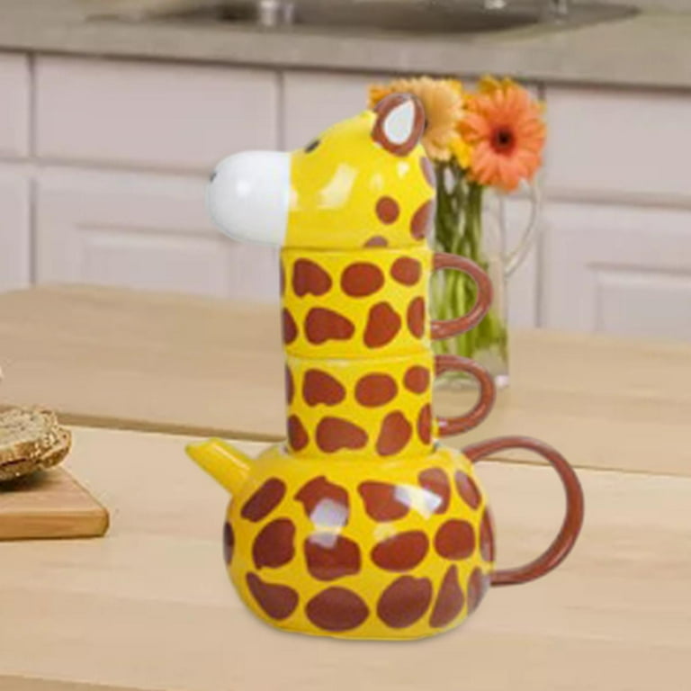 Cute Giraffe Shaped Design Ceramic Tea Pot with 2 Cups Tea Set Kawaii  Cartoon Animal Tea Set for Adult Kid for Gift Office Home