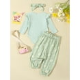 thumbnail image 4 of Aojekbee Baby Girls 3Pcs Fall Outfits Long Sleeve Romper + Floral Print Belted Pants + Headband Set Newborn Clothes, 4 of 10