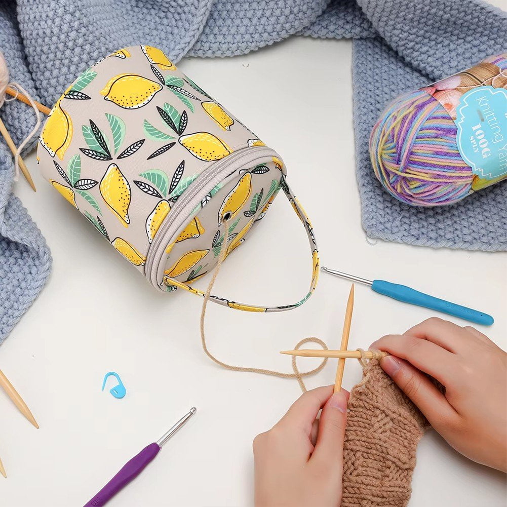 Empty Small Yarn Storage Organizer Bag, Portable Yarn Storage Bag, Round Knitting Bag, Zipper Crochet Bags Knitting Organizers Handbag for Yarns Sewing Tools