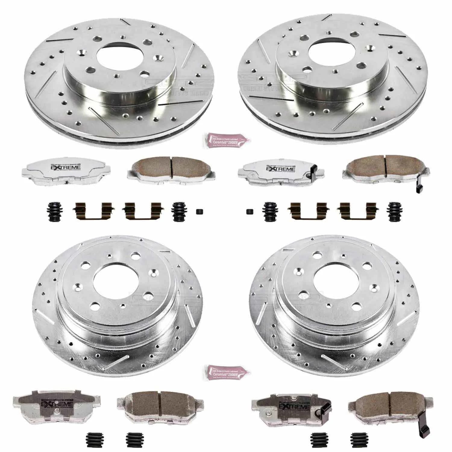 PowerStop Front and Rear Z26 Street Warrior Carbon-Fiber Ceramic Brake Pad and Drilled and Slotted Rotor Kit Fits: HONDA Select Models K691-26