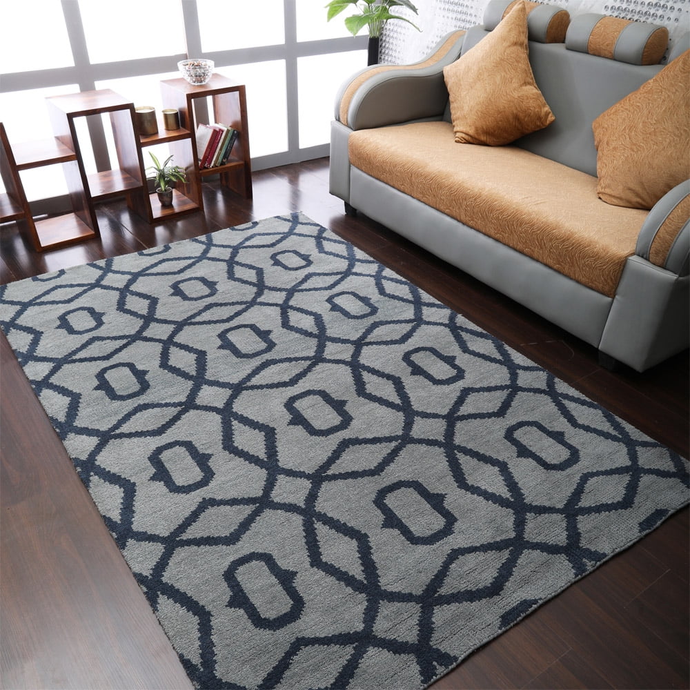 Rugsotic Carpets Hand Knotted Wool 9'x12' Area Rug Geometric Light Blue Blue N00533 Walmart