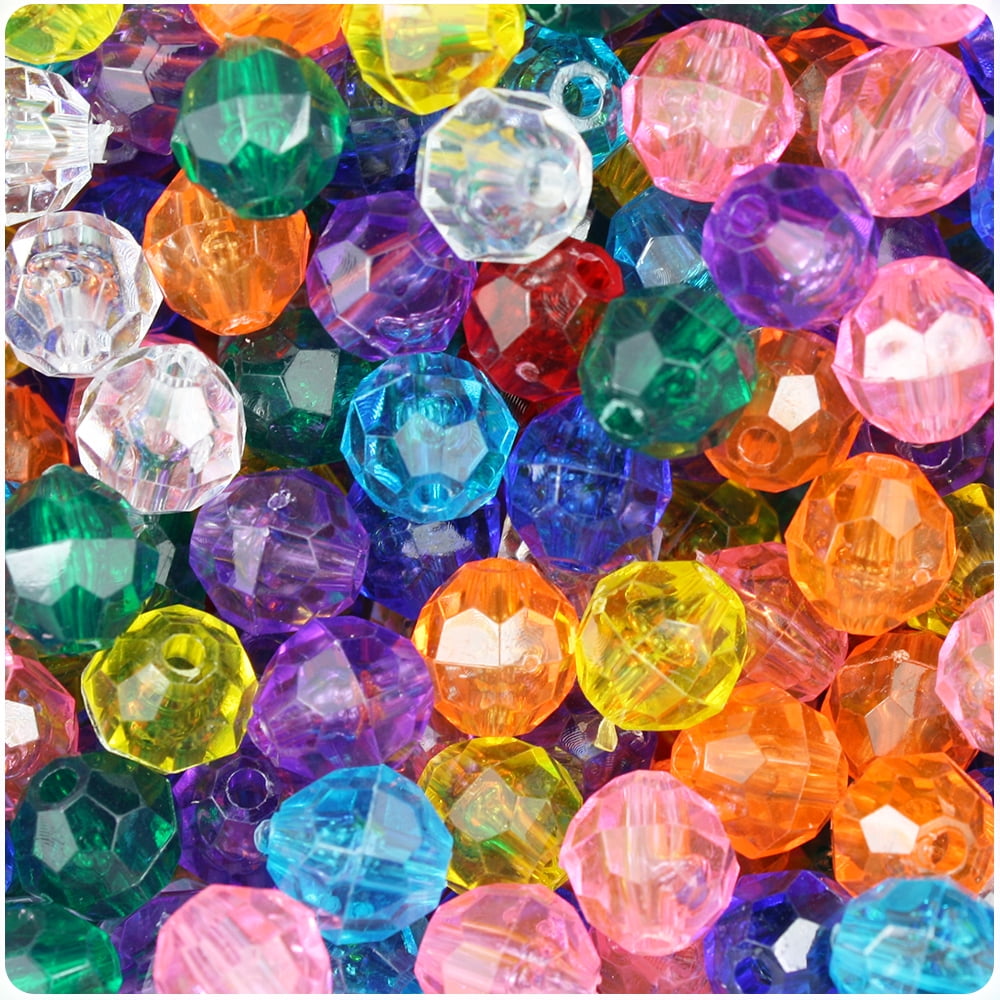 BeadTin Transparent Multi 10mm Faceted Round Craft Beads (210pcs