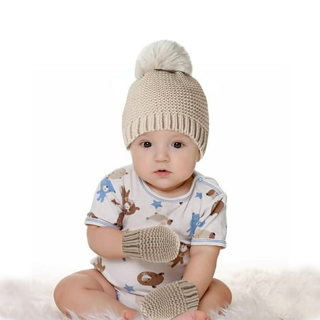 

Hunpta Winter Gloves For Kids Newborn Baby Beanie For Boy Girl Cap Cotton Knitted Winter Warm Hats+Gloves Set