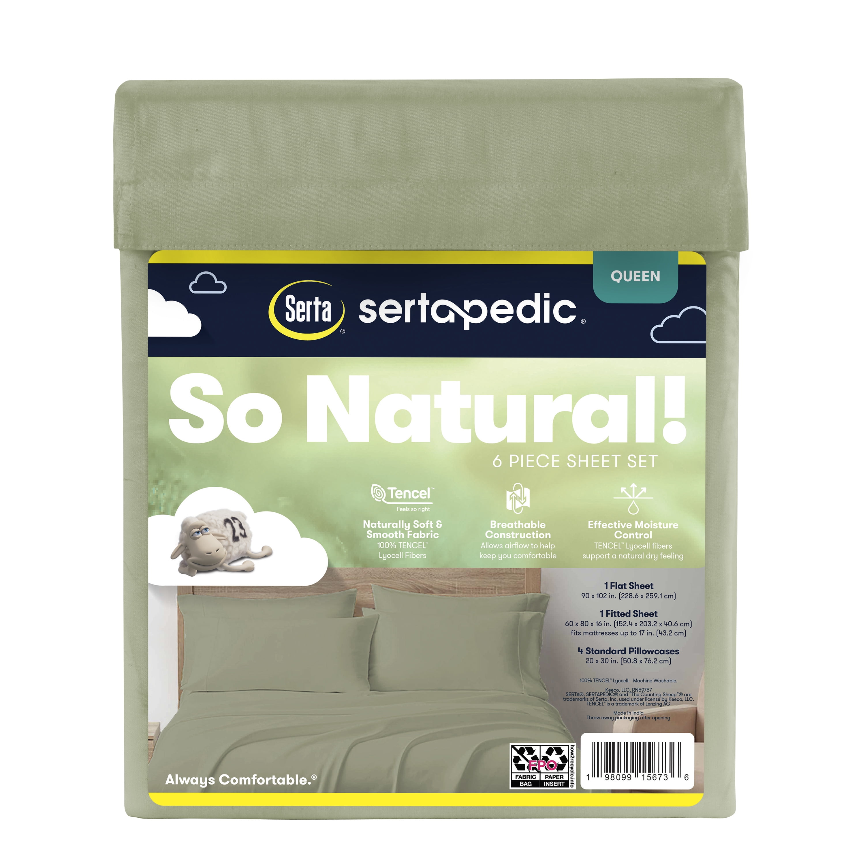 Serta So Natural 4-Piece 300 Thread Count Desert Sage Sheet Set, Twin