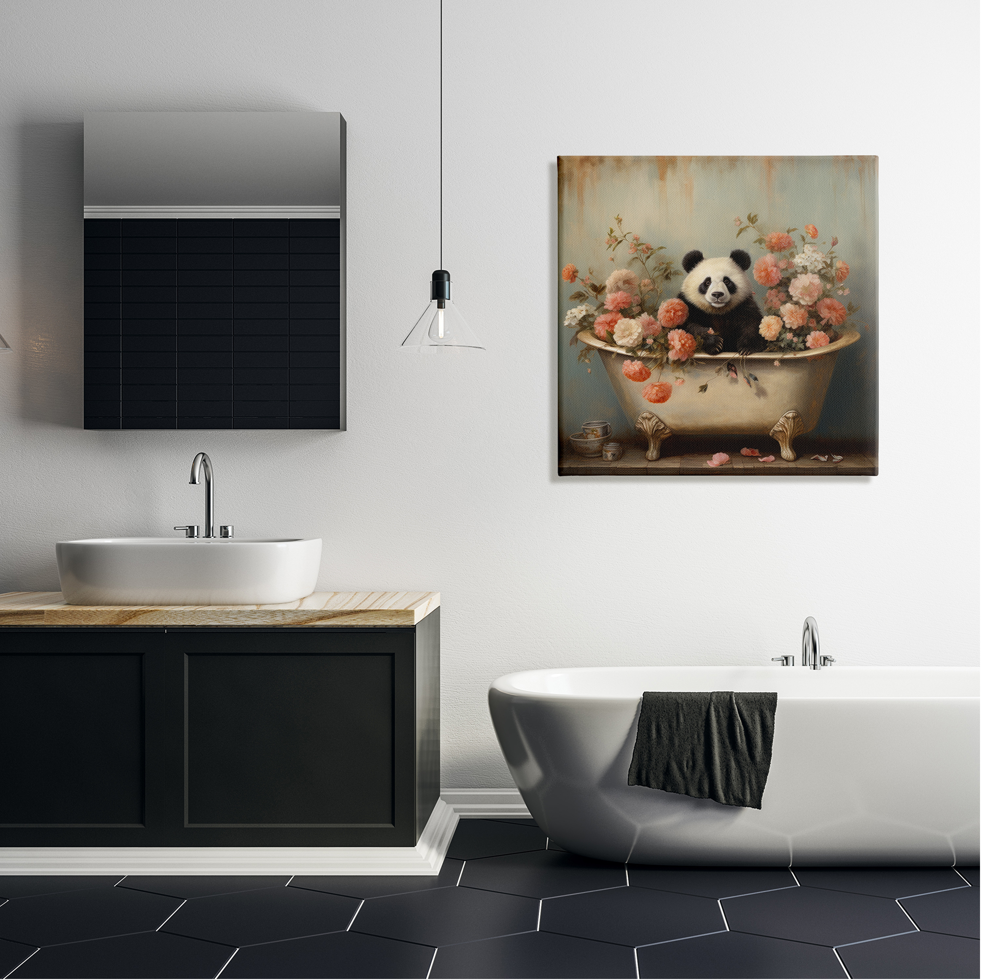 Stupell Industries Panda Bathtub & Blooms Animals & Insects Painting Gallery Wrapped Canvas Art Print Wall Art, 30 x 30