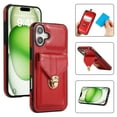 thumbnail image 2 of ELEHOLD Crossbody Wallet Case for iPhone 16 Plus,Back Credit Card Holder Metal Snap Luxury Purse Case with Shoulder Strap for Women Girls for iPhone 16 Plus,Red, 2 of 8
