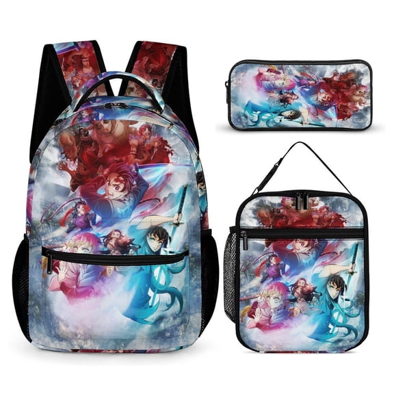 Demon Slayer Anime Poster 3 PC Backpack Set Casual School Bag Daypack with Lunch Bag Outdoor Travel Large Capacity BagsOne Size