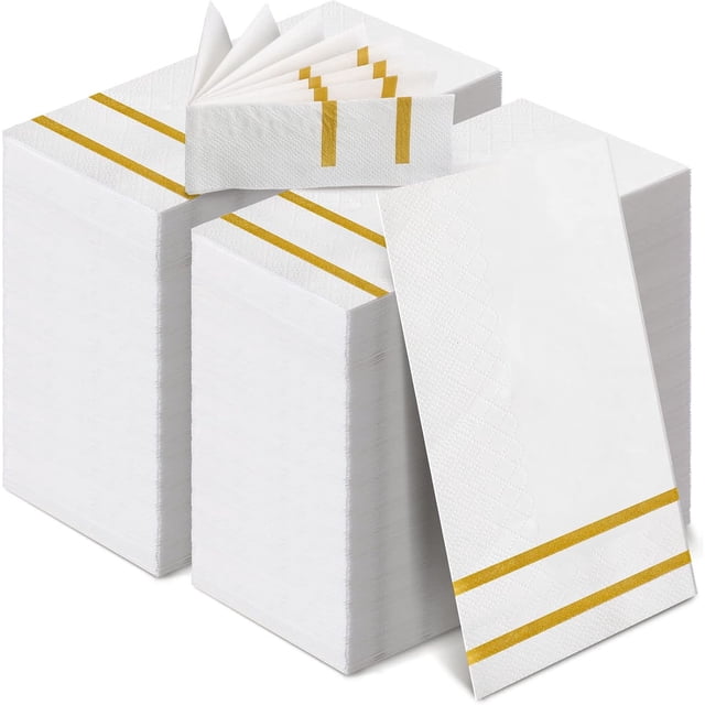 Toallas Desechables de Invitados de Baño Toallas de Papel de Manos Servilletas de Cena Elegantes a Granel Servilletas de Papel Decorativas para Baño Cocina Fiestas de Bodas (Oro)
