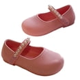 thumbnail image 5 of Girls Mary Jane Shoes with Pearl Strap, Closed Toe Dress Flats for Toddler/Little Girls Pink 9.5, 5 of 7
