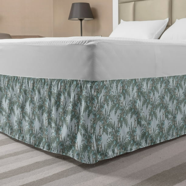 Floral Bed Skirt, Blooming Spring Leaves and Flowers Foliage, Elastic