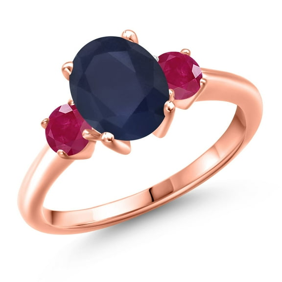 Gem Stone King 18K Rose Gold Plated Silver Blue Sapphire and Red Ruby Engagement Ring for Women | 2.90 Cttw | Oval 9X7MM | Gemstone September Birthstone | Size 8
