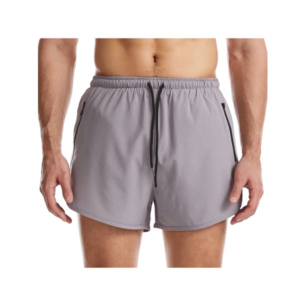 Pantalones cortos deportivos para hombre, color sólido con bolsillo con cordón y cremallera XBTCLXEBCO Gris Claro;M