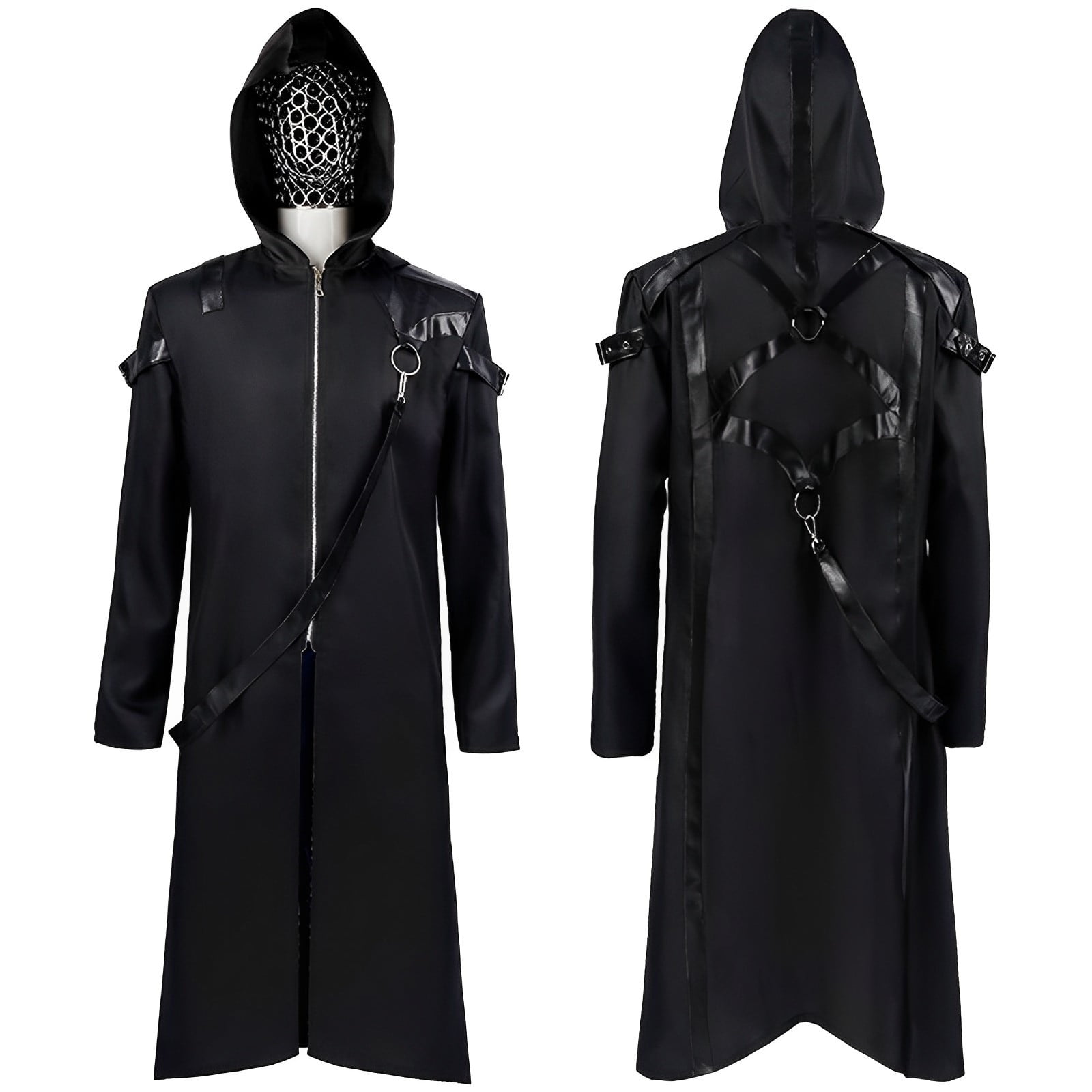 QHFBli Mens Trench Coat Mens Gothic Halloween Hooded Trench Coat