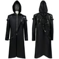 thumbnail image 2 of QHFBli Windproof Mens Trench Coat Mens Gothic Halloween Hooded Trench Coat with Rope Design Zip Up Black L, 2 of 6