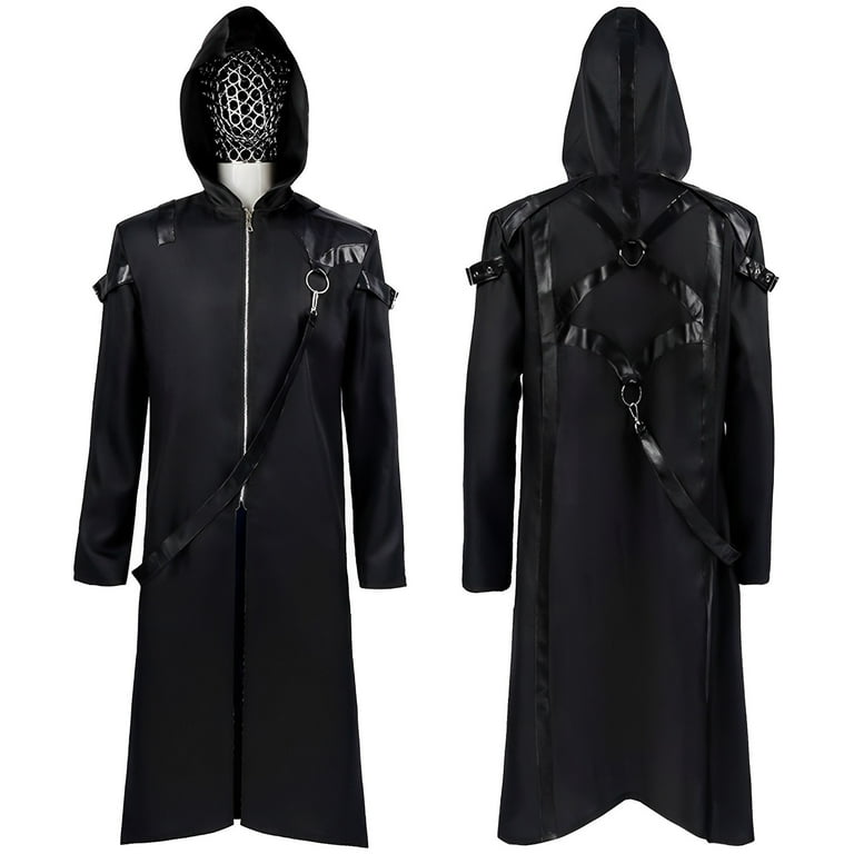 QHFBli Mens Trench Coat Mens Gothic Halloween Hooded Trench Coat