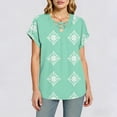 thumbnail image 5 of DailkTrvid Women's Summer Blouse Trendy Loose Fit Tops Crisscross V Neck T-Shirt Casual Tees Short Sleeve Damask Print Rolled Cuff Outfits, 5 of 6