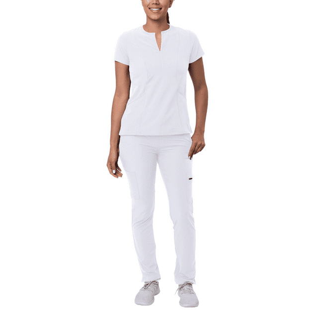 Adar Addition Go-Higher Scrub Set For Women - Notched V-Neck Scrub Top & Skinny Cargo Scrub Pants
