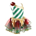 thumbnail image 3 of TiaoBug Kids Girls Christmas Dress Santa Claus Costume Stripes Print Xmas Party Outfit Green 16, 3 of 4