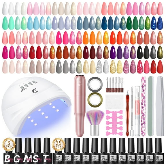 COSCELIA 53pcs Gel Nail Polish Kit with U V light and Drill 35 Colors Gel Polish 5pcs Top Base Coat Nail Art DIY at Home for Women