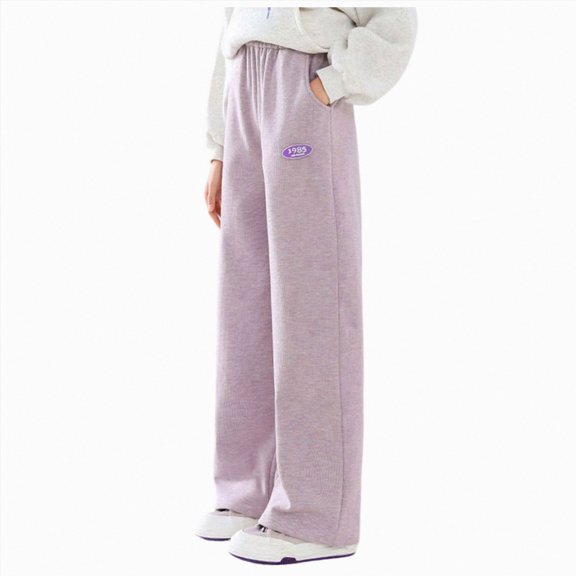 Xyant Girls Wide Leg Elastic High Waisted Pants Sweatpants Baggy Track Pants Trousers Casual Streetwear Size 3-14T (Purple,7-8 Years)