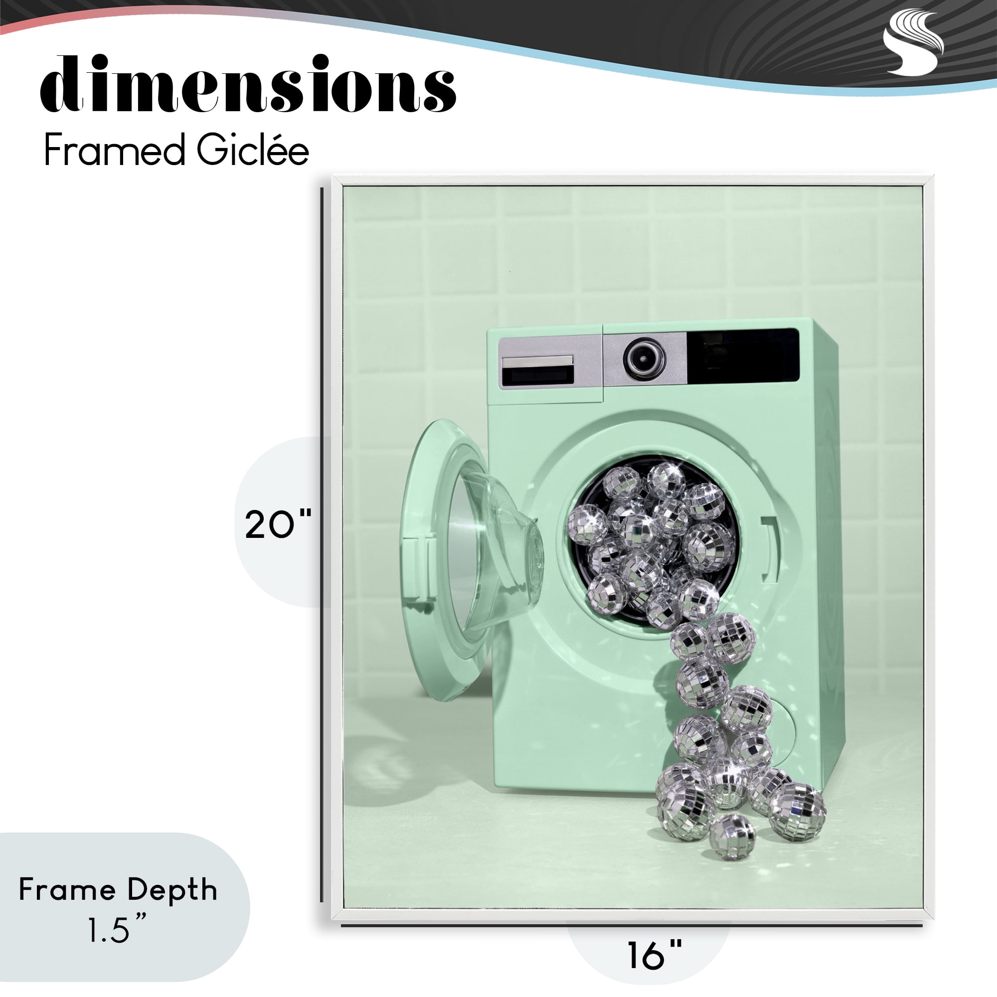 Stupell Industries Disco Laundry Machine over Green White Framed Giclee Art, design by LISH Creative