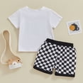thumbnail image 3 of Bagilaanoe 2pcs Newborn Baby Boy Shorts Set Short Sleeve Letter Print T Shirt Tops + Checkerboard Shorts 6M 12M 18M 24M Infant Casual Summer Clothes, 3 of 8