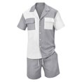 thumbnail image 3 of Men Summer Casual Short Sets Contrast Short Sleeve Button Down Shirt And Shorts Set 2 Piece Outfits Tracksuit Vacation Sets for Men Grey Xl, 3 of 5