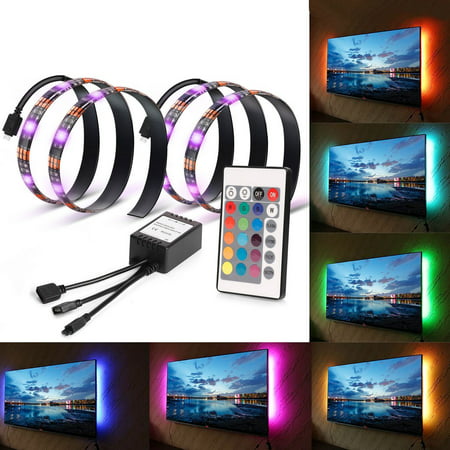 TSV 2Pcs 1.6ft USB RGB Multi Color LED Backlight Bias Lighting Strip Light Mood Lighting with IR Remote for TV HDTV PC