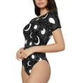 thumbnail image 2 of KLL Women 's Crew Neck Bodysuit Jumpsuits Crescent and Stars Print Short onesies Stretch T Shirts, 2 of 7