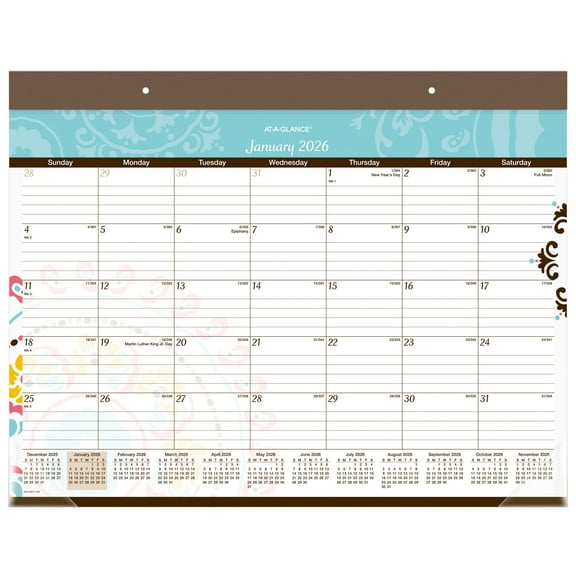 AT-A-GLANCE Suzani 2026 Monthly Desk Pad Calendar Standard 21 34 x 17 - Desk Pad