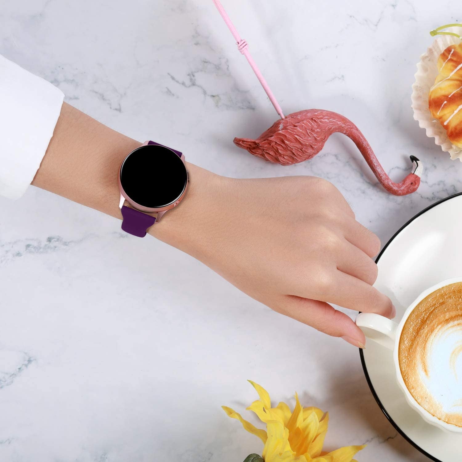 3 Pack HTOOQ Slim Band for Samsung Active 2 Watch 40mm 44mm Galaxy Watch 3 41mm Galaxy Watch 42mm Gear S2 Classic Gear Sport Bands 20mm Silicone Strap for Women Men Pine Fuchsia Plum Small