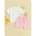thumbnail image 5 of Musuos Toddler Girl Summer Outfit 6 12 18 24M 3T Letter Print Crew Neck Short Sleeve T-Shirts Tops and Shorts 2Pcs Clothes Set, 5 of 10