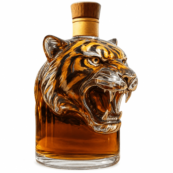 Florvian 2026 New Tiger Shape Whiskey Bottle 3D Animal Decanter 300Ml Unique Glass Whiskey Bottle Gift for Whiskey Lovers Pet Enthusiasts Storage Bottle