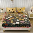thumbnail image 2 of Jiueut Colorful Flower Oil Painting Print 3 Pieces Fitted Sheet Set, Easy Care Bedroom Sheet 2 PCS Washable Pillowcase Fitted Sheet with 10" Deep Pocket, Twin Size, 2 of 7