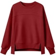 thumbnail image 7 of XRoczxe Women Crew Neck Oversized Sweatshirt Long Sleeve Raglan Top Side Split Hem Wrinkle Resistant Soft Casual Layering Pullover Multiple Fresh Solid Colors, 7 of 7
