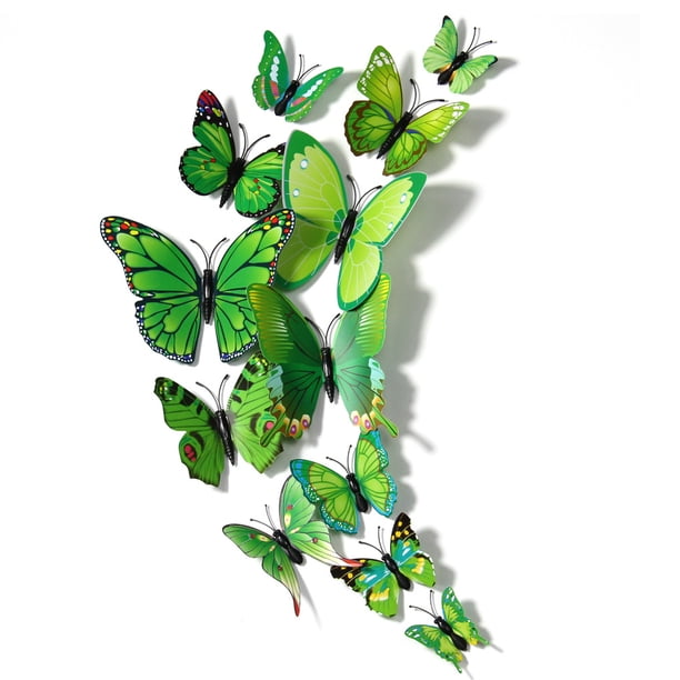 Yuarrent 12 Uds 3D mariposa pegatina de pared en la pared decoración del hogar mariposas para niños habitación de bebé dormitorio techo decoración Decoración del hogar verde Yuarrent HA002018-04