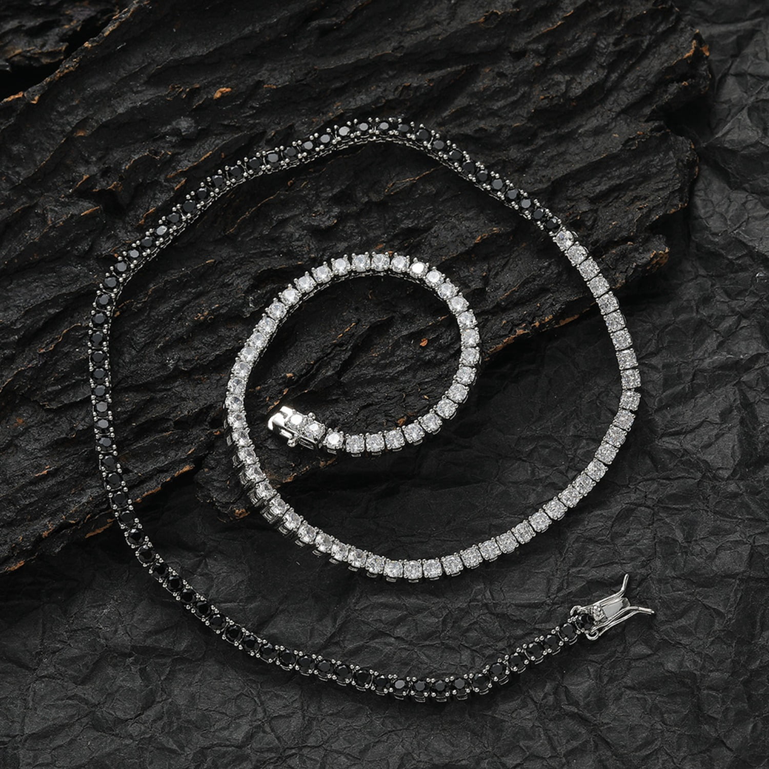 3MM White/Black Tennis Necklace for Women 18K Gold Plated Round Cut Lab Diamond Necklace Chain CZ Necklaces for Women Party Prom Gemstone Necklaces
