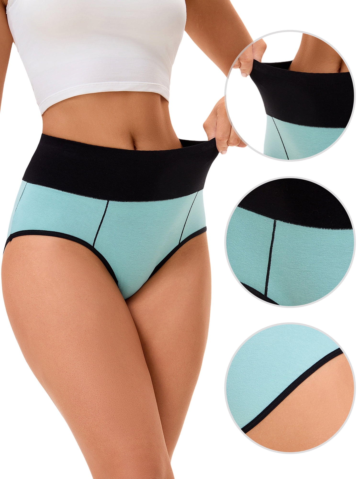 DARING DIVA Women's Tummy Control Color-Block Brief Panties M Green