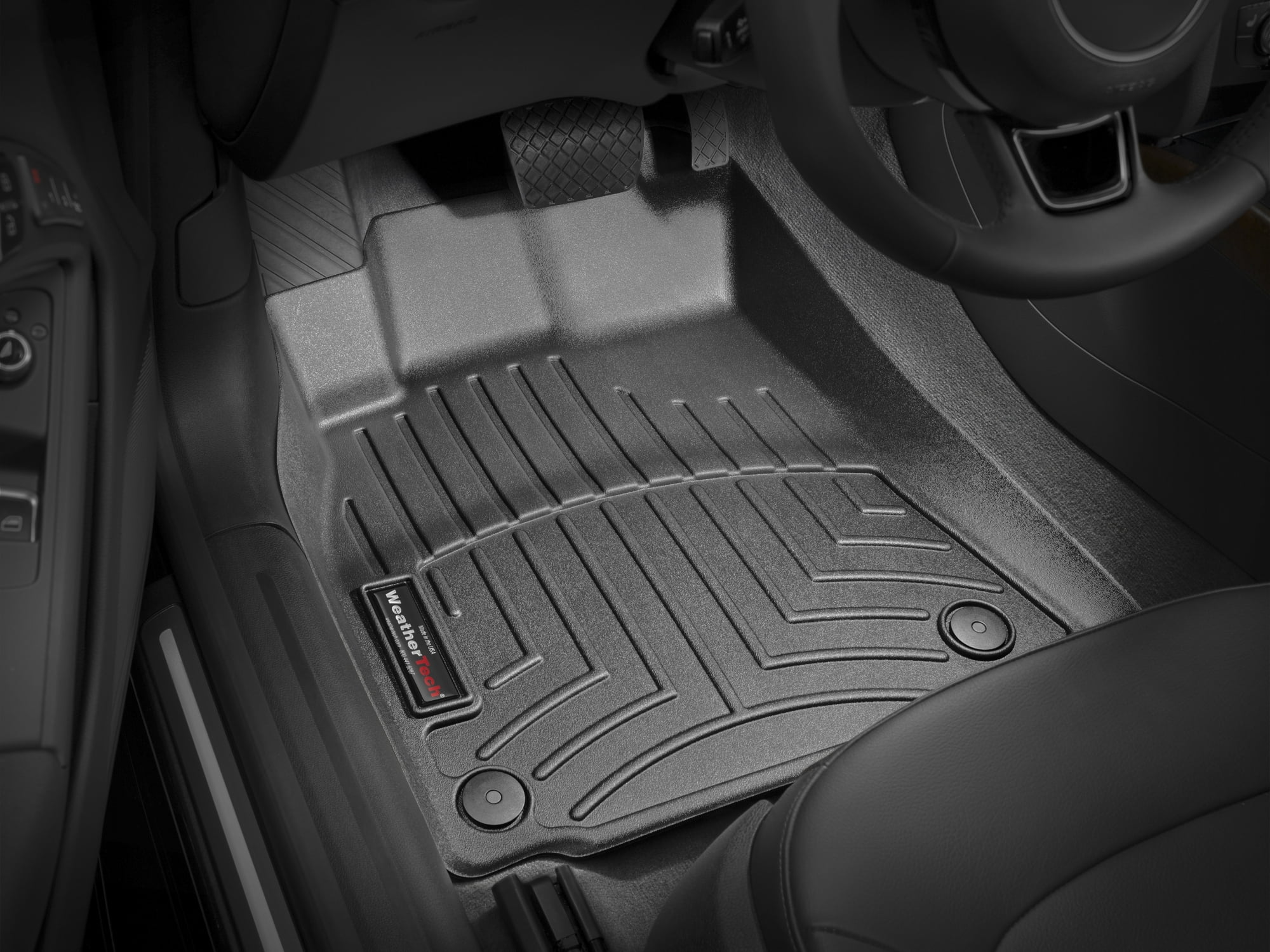 WeatherTech Custom Fit FloorLiners compatible with Audi A5, A4, S5, RS5, Allroad - 1st Row (Driver & Passenger), Black