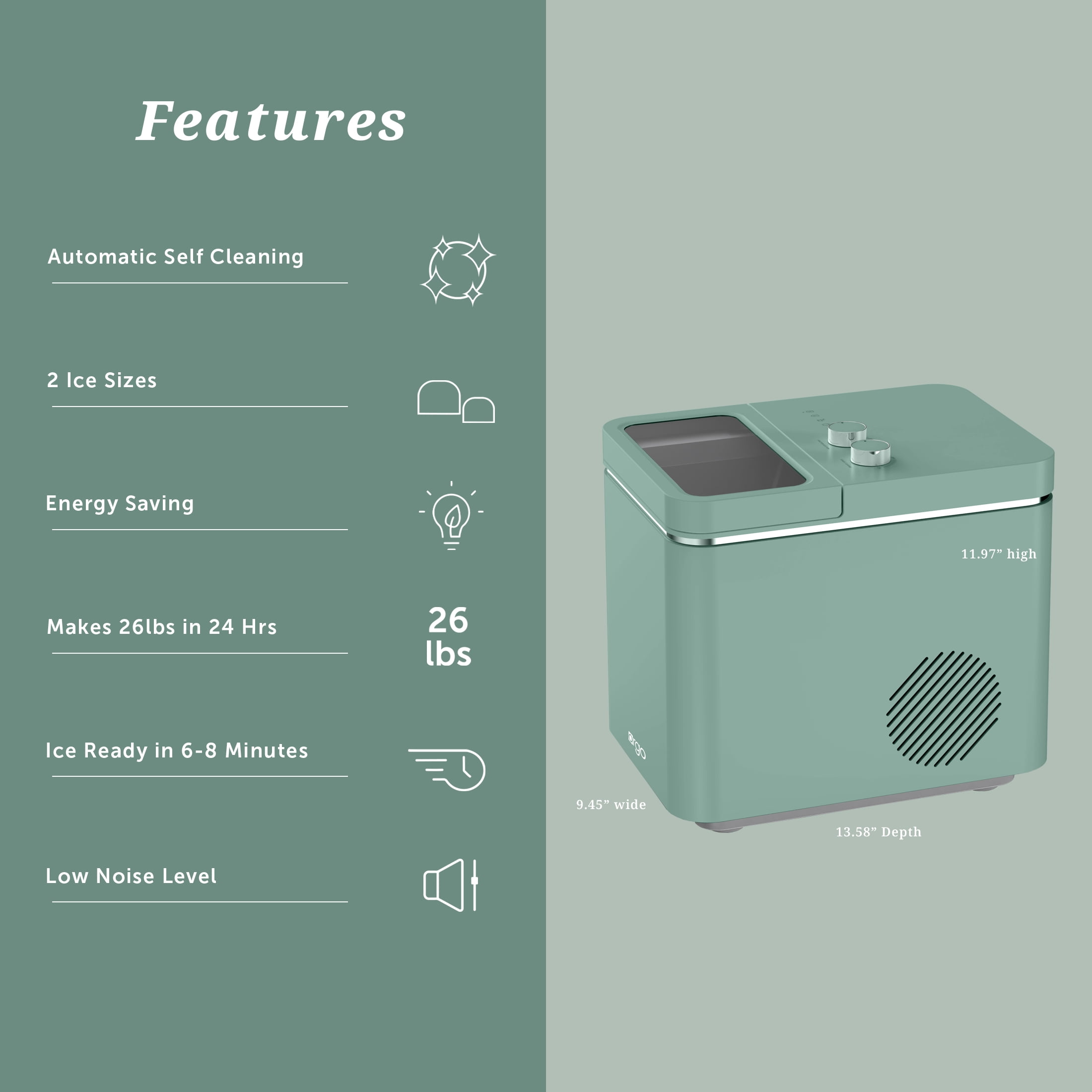 Orgo 26 lbs Capacity Retro Countertop Ice Maker