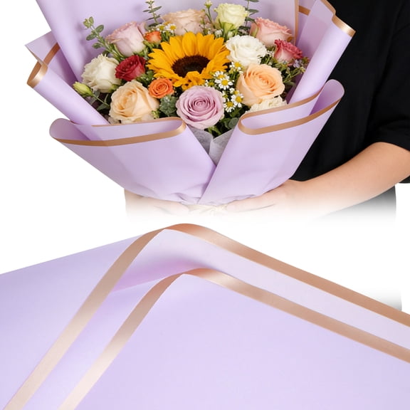 20 Sheets Flower Wrapping Paper - 22.8 x 22.8 inch Border Water-Resistant Floral Bouquet Wrapping Paper,Florist Supplies Packaging Paper for Wedding Birthday Gift DIY(Purple)