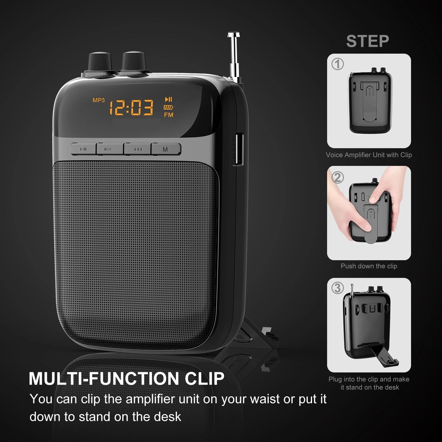 Portable 5W Educational Voice Amplifier FM Radio Recorder Bluetooth Megaphone Play Mp3 Player ,Crystal-Clear Sound