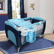 Foldable Baby Crib Playpen Travel Infant Bassinet Bed Mosquito Net Music w Bag