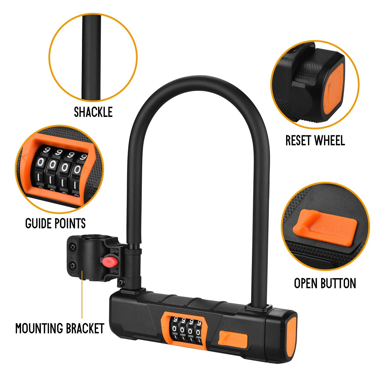 Heavy Duty Bicycle U Lock Anti-Theft Combination Lock
