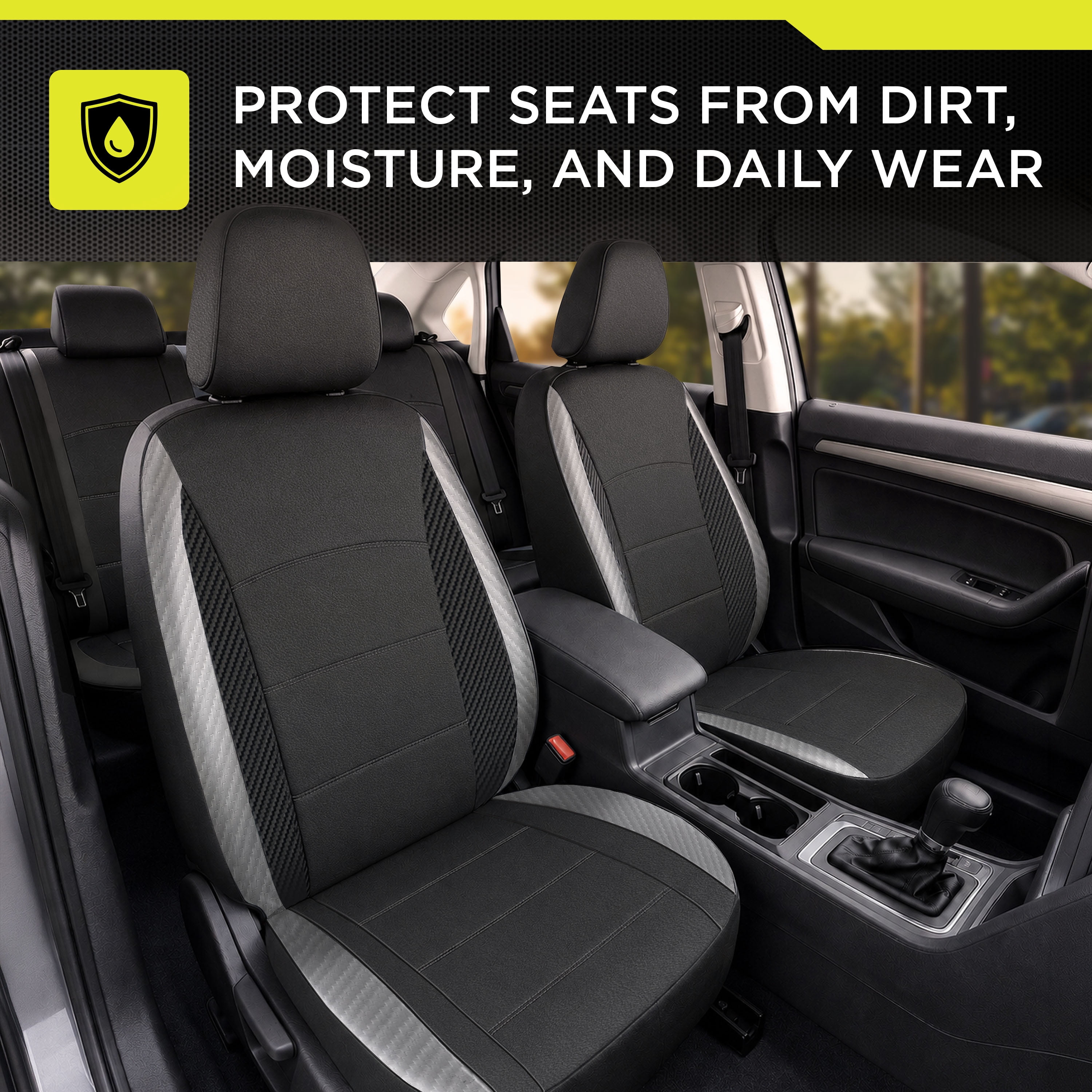Auto Drive Front Bucket Seat Covers, 2-Piece Set, Faux Leather, Universal Fit for Cars, SUVs & CUVs, Black/Grey Carbon Fiber