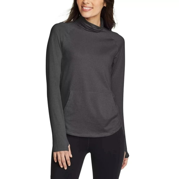 Eddie Bauer Ladies' Funnel Neck Long Sleeve Top (Dark Gray, M)