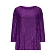 thumbnail image 7 of YOIAVAIOY Sparkly Tops for Women Elegant Shimmer Glitter 3/4 Sleeve Crew Neck Evening Shirts Trendy Going Out Party Tunic Blouses Purple XXL, 7 of 7