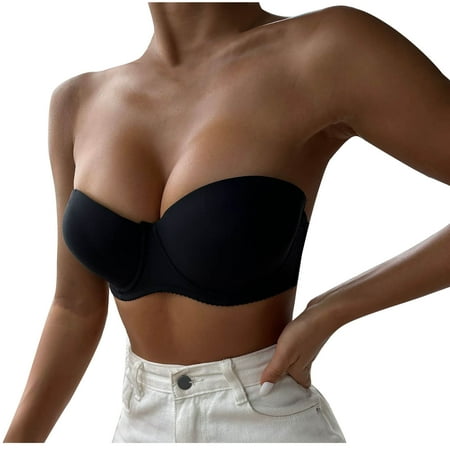 Tumotour Full Coverage Bras For Women Invisible Strapless Back Three Row Buckle Without Steel Ring Gathering Nursing Bra Lightly Padded Full Figured Coverage Soft Breathable Seamless Bra