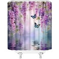 thumbnail image 3 of Butterfly Shower Curtain Purple Flower Wisteria Shower Water Modern Fabric Bathroom Decor Set with Hooks(84" Wx70 H), 3 of 3